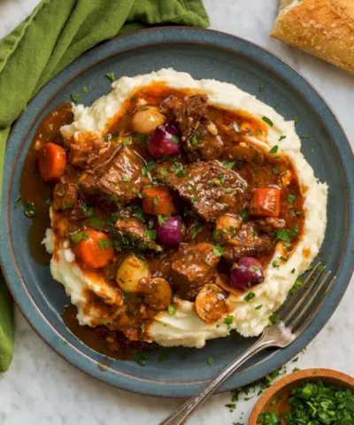 Recept na útulnou večeři z hovězího bourguignonu