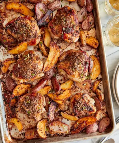 recette de poulet à la moutarde et au miel dans une poêle