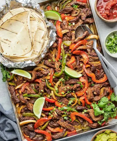 recette de fajitas au steak sur plaque