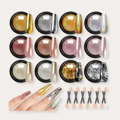 Ensemble de poudre à ongles chromée