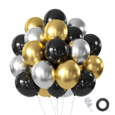 Sada černých zlatých stříbrných balónků