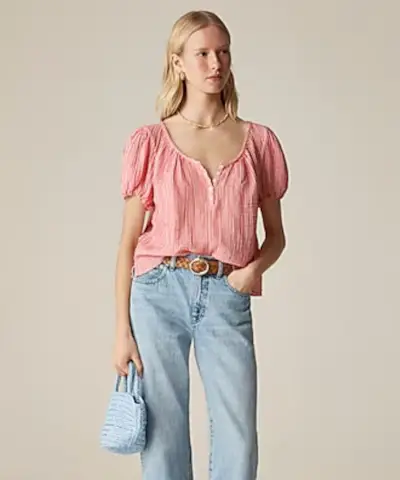 Haut Henley à manches bouffantes