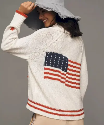 Cardigan châle drapeau américain
