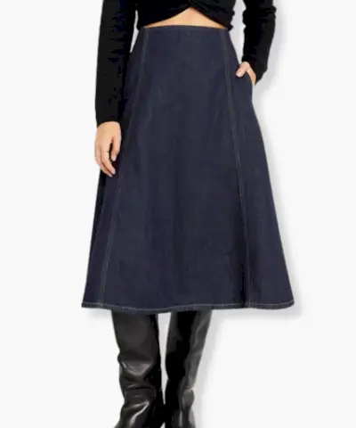 Rok Jean Midi Pinggang Tinggi