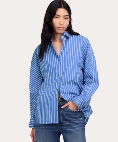 Poplino negabaritiniai marškinėliai su užsegimu