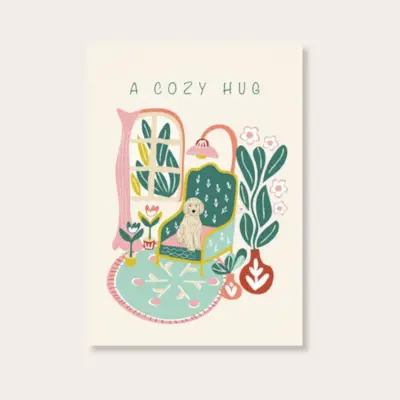 Una targeta d'abraçada acollidora